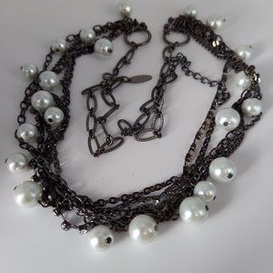 NY PEARL RHINESTONE & CHAIN NECKLAVE